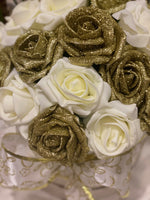Cream Hat Box with Cream & Gold Glitter Roses