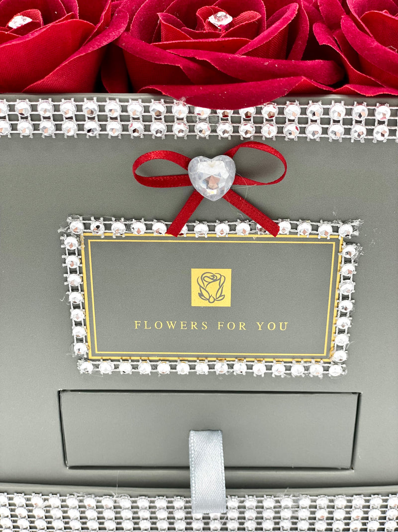 Grey Square Secret Gift Hat Box with Red Roses