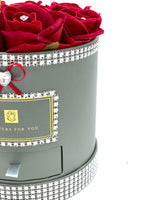 Grey Round Secret Gift Hat Box with Red Roses