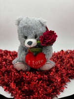 Grey Soft Toy Gift Wrapped with Red Rose