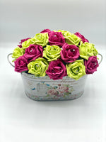 Home Planter Arrangement in Hot Pink & Lime Green Roses