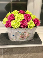 Home Planter Arrangement in Hot Pink & Lime Green Roses