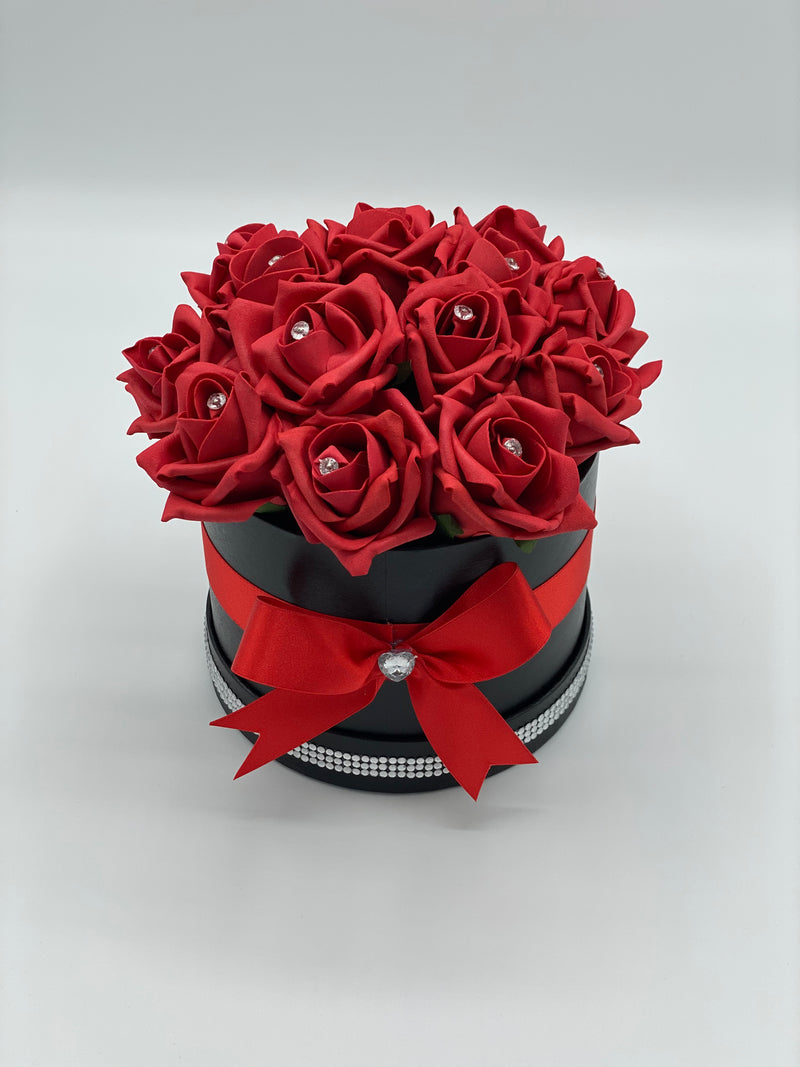 Black Hat Box with Red Roses