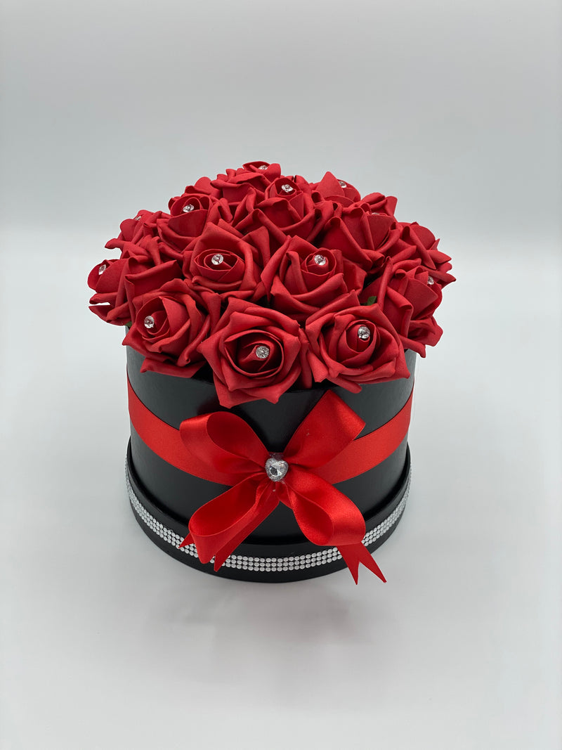 Black Hat Box with Red Roses