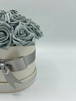 Cream Hat Box with Grey Roses