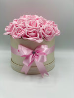 Cream Hat Box with Baby Pink Roses