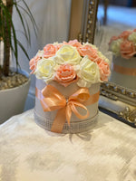 Cream Hat Box with Peach & Cream Roses