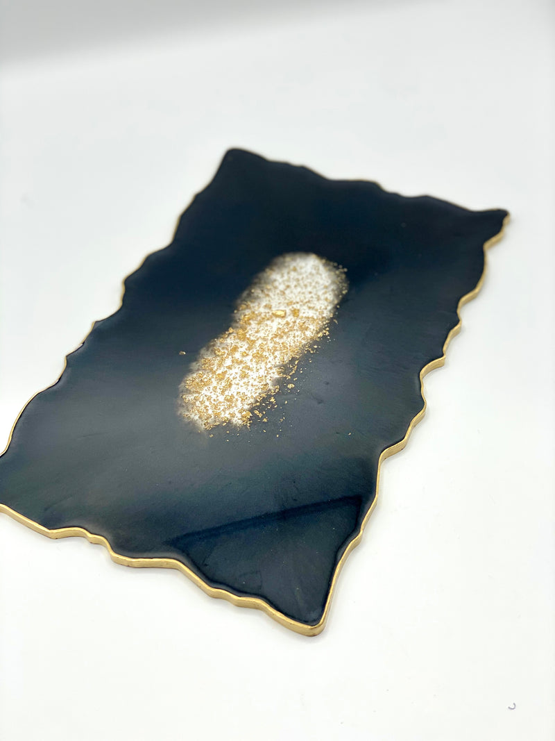 Black Resin Placemat with Gold Flakes and Edging