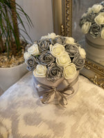 Cream Hat Box with Cream & Silver Glitter Roses