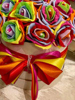 Cream Hat Box with Rainbow Roses