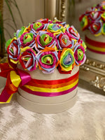 Cream Hat Box with Rainbow Roses