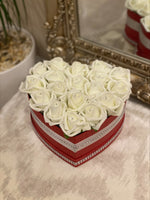 Red Heart Hat Box with Cream Roses
