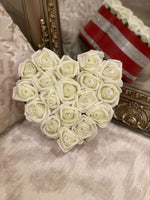 Red Heart Hat Box with Cream Roses