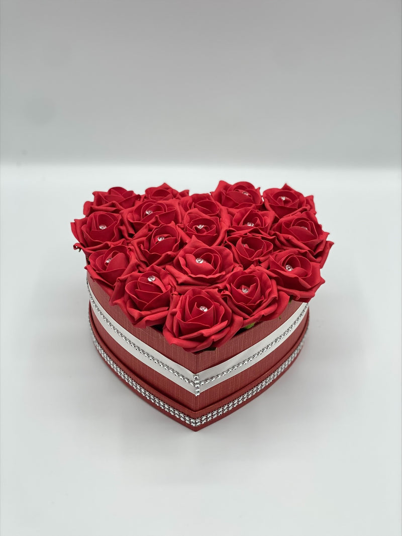 Red Heart Hat Box with Red Roses