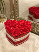 Red Heart Hat Box with Red Roses