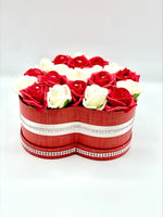 Red Heart Hat Box with Cream & Red Roses