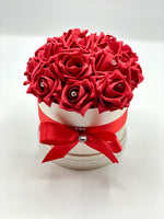 Cream Hat Box with Red Roses