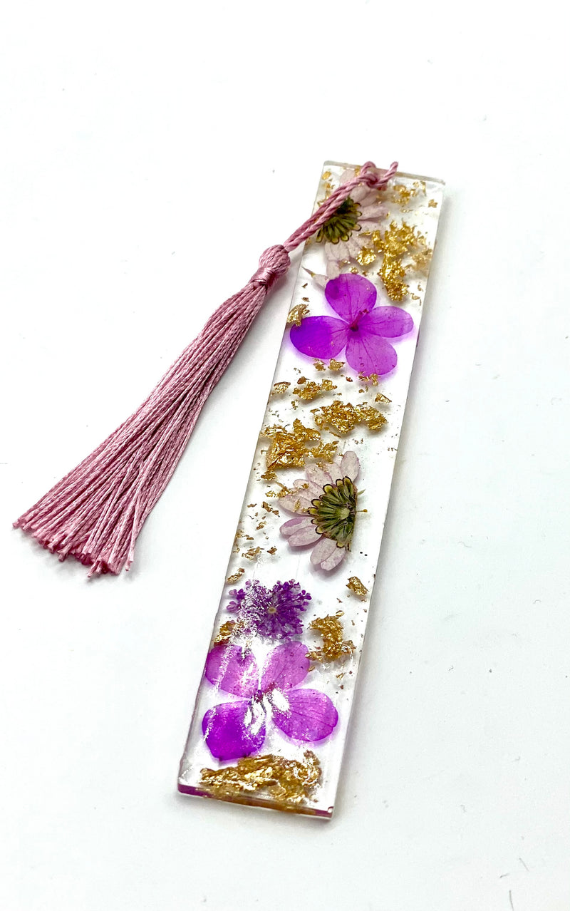 Resin Bookmark with Purple Flowers