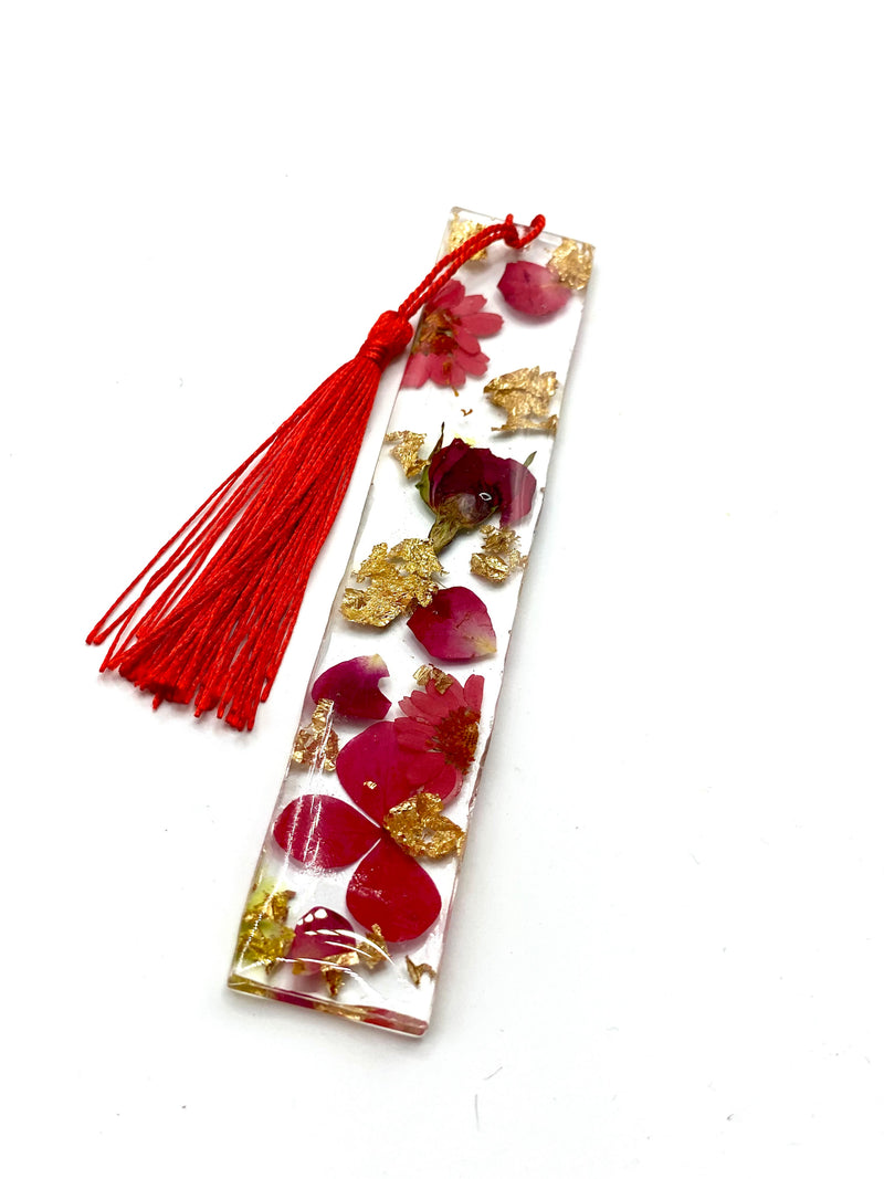 Resin Bookmark with Red Flowers