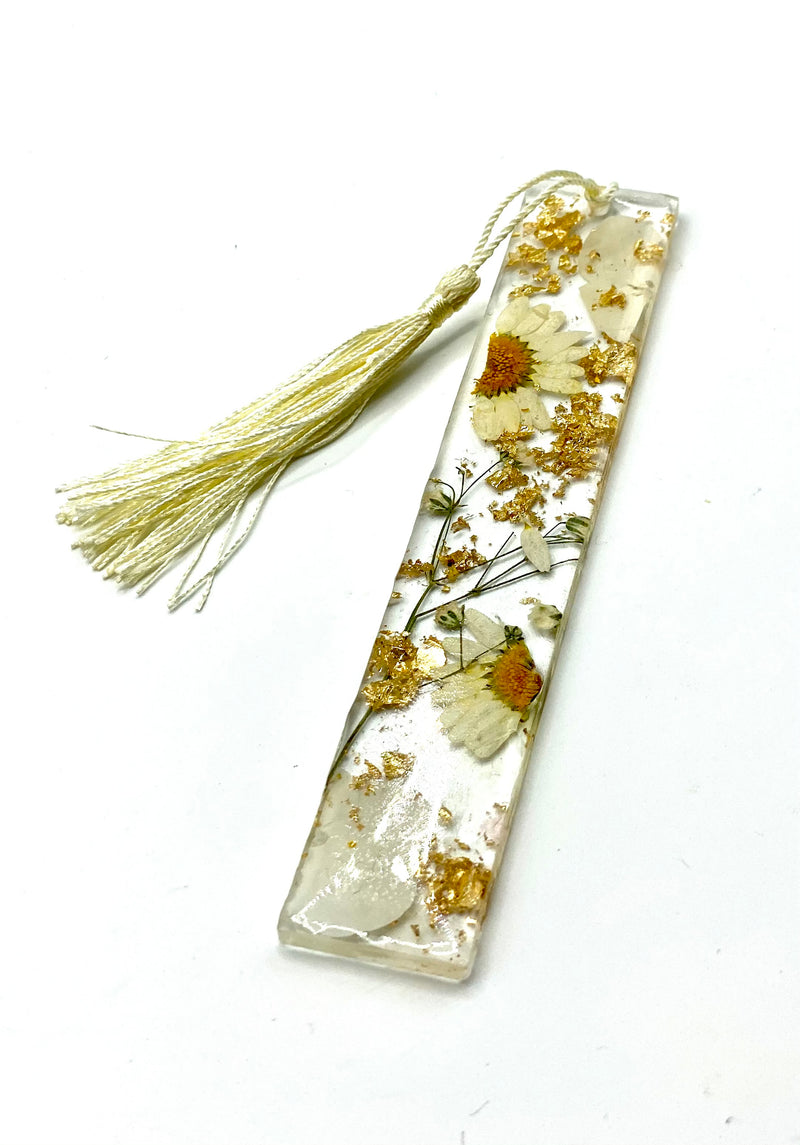 Resin Bookmark with Cream Flowers