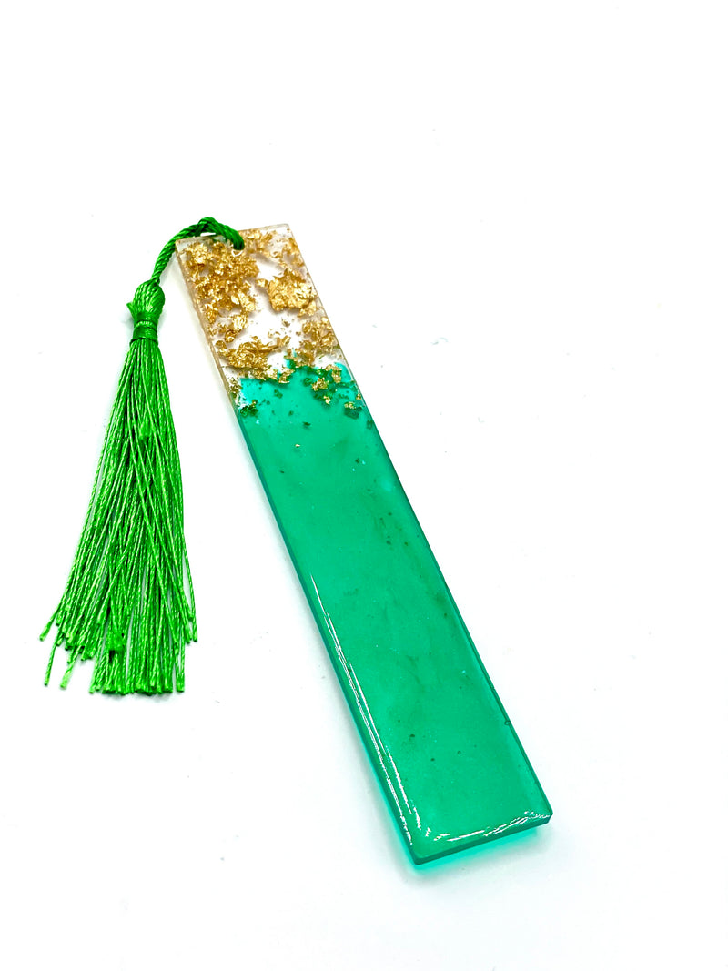 Resin Bookmark Green with Gold Flake Top