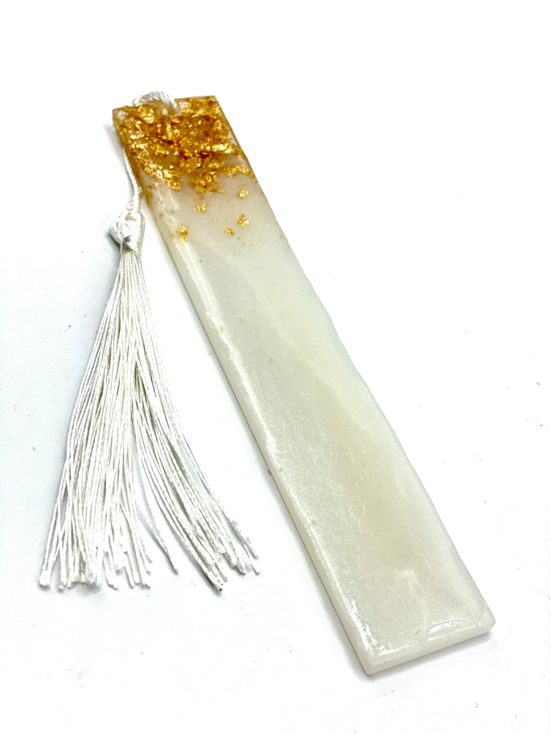 Resin Bookmark White with Gold Flake Top
