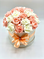 Cream Hat Box with Peach & Cream Roses