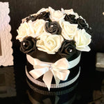 Black Hat Box with Cream & Black Roses