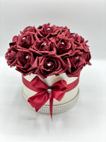Cream Hat Box with Burgundy Roses