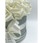 Grey Hat Box with Cream Roses