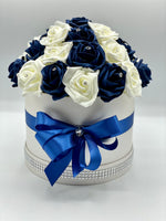 Cream Hat Box with Navy & Cream Roses
