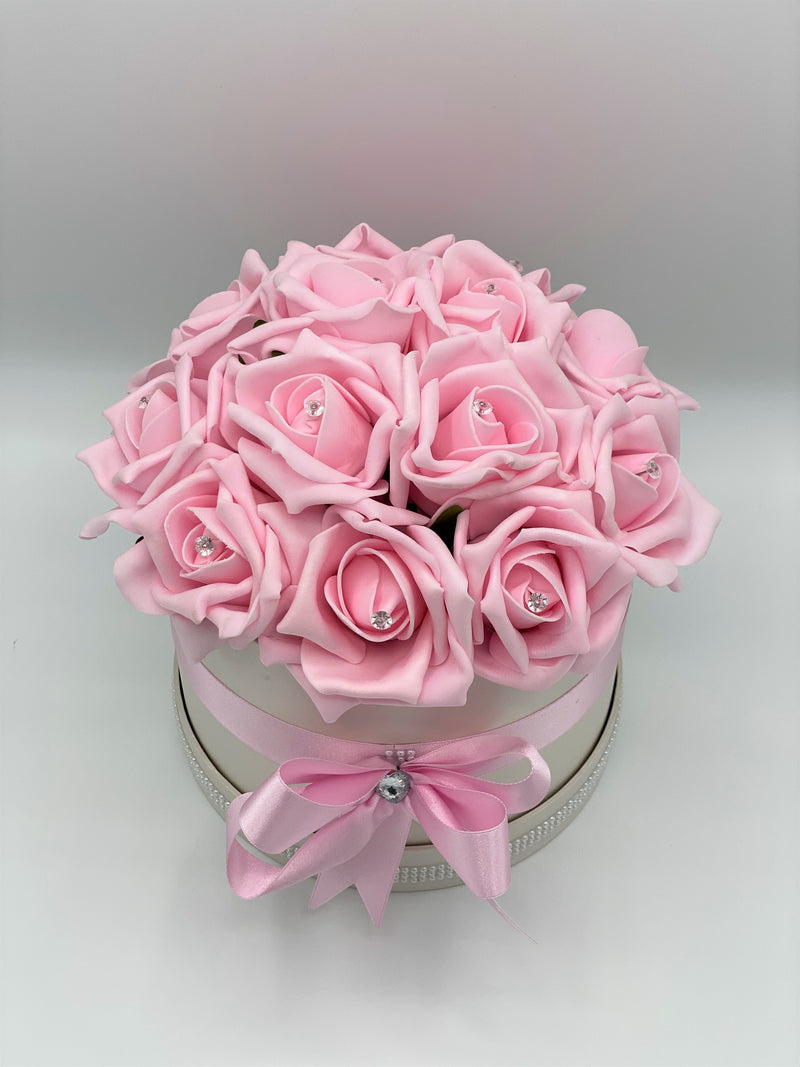 Cream Hat Box with Baby Pink Roses