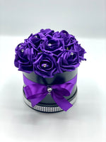 Black Hat Box with Purple Roses