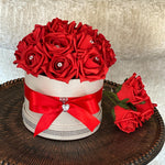 Cream Hat Box with Red Roses