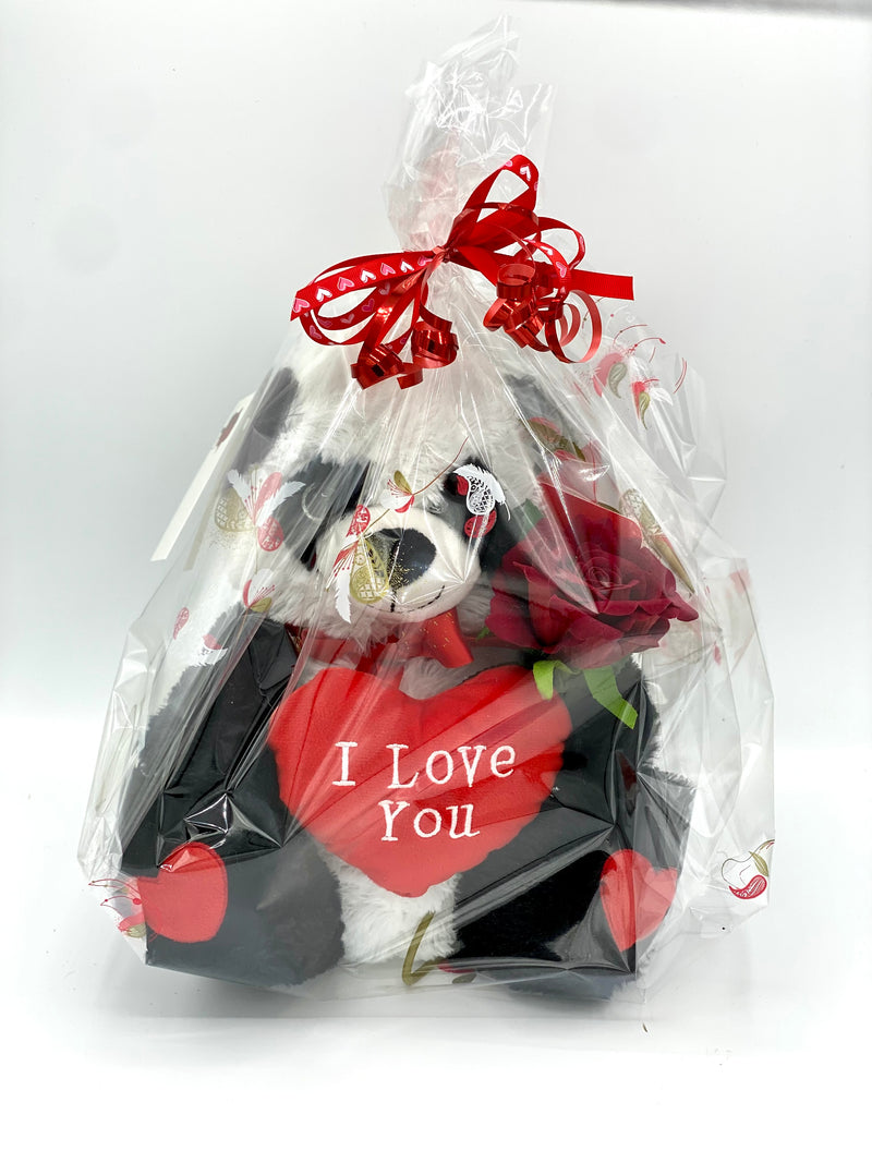 Panda Gift Wrapped with Red Rose