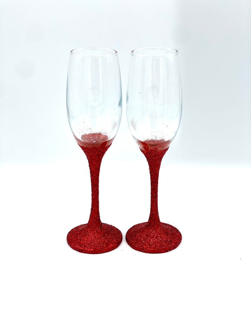 Glitter Champagne Glass in Red