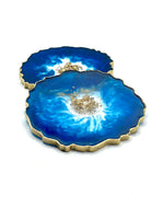 Blue Resin Coasters with Gold Flakes and Edging