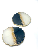 Black and White Resin Coasters with Gold Flakes and Edging