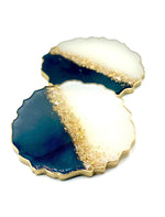 Black and White Resin Coasters with Gold Flakes and Edging