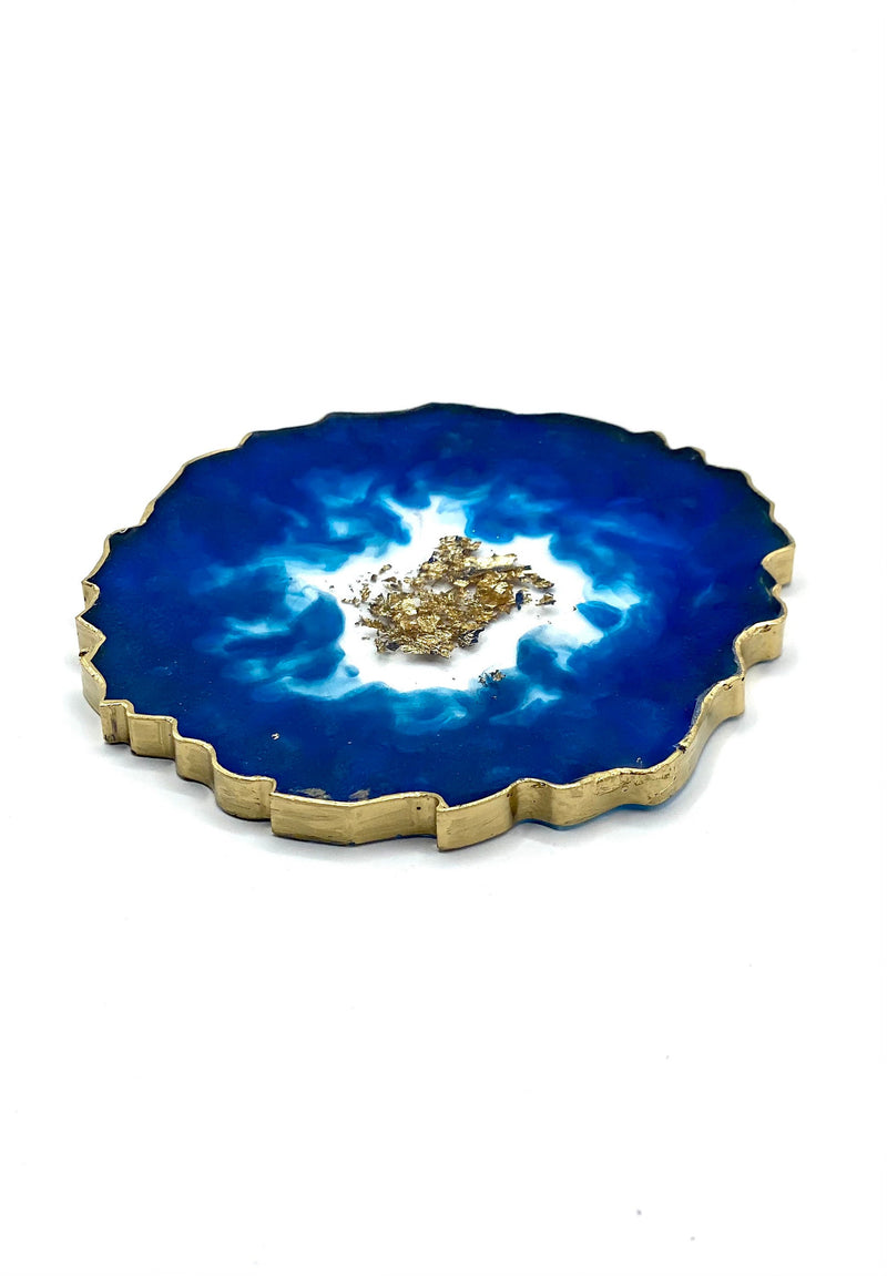 Blue Resin Coasters with Gold Flakes and Edging