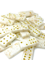 Resin Dominoes Games Set in White with Gold Flakes
