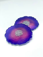 Purple Resin Coasters with Silver Flakes and Edging