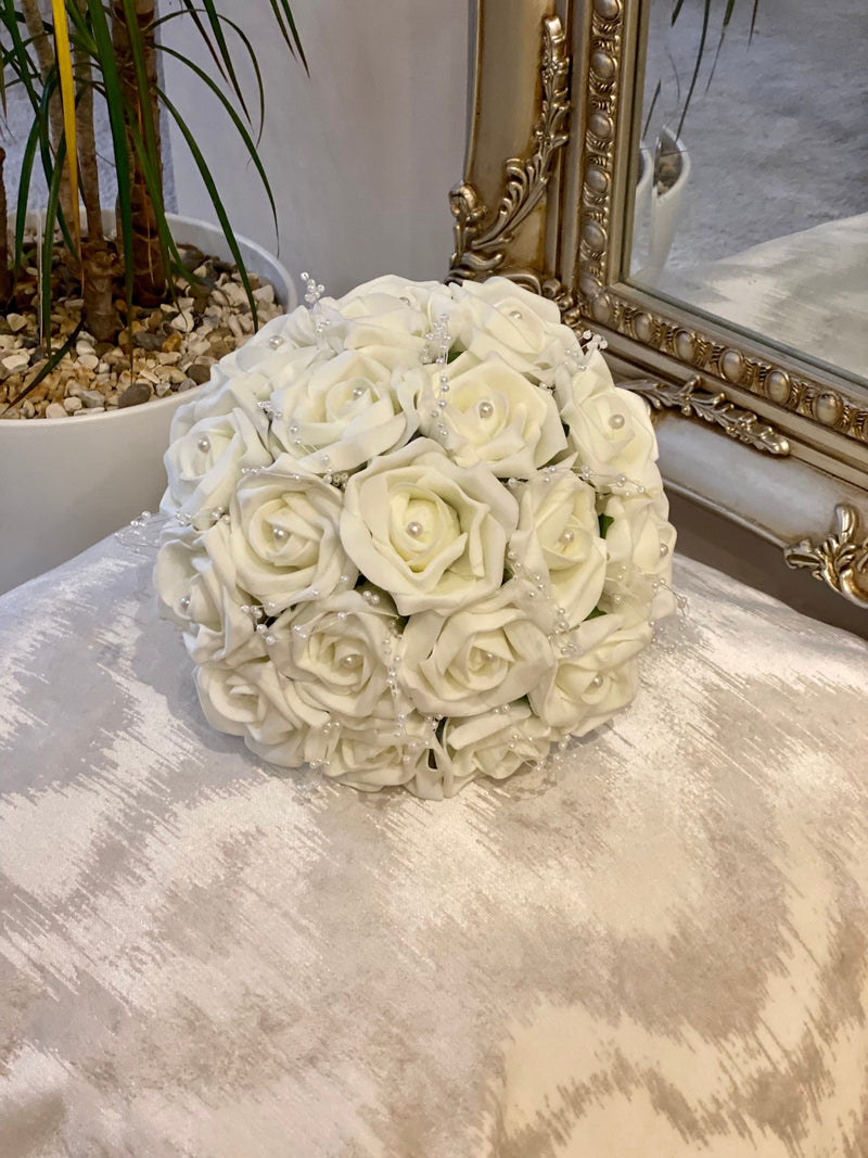 Wedding Pearl Collection ~ Cream Rose Bridal Posy Bouquet