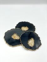 Black Resin Coasters with Gold Flakes and Edging