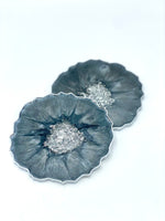 Grey Resin Coasters with Silver Flakes and Edging