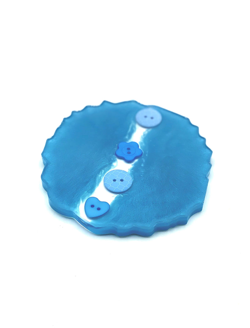 Blue Button Resin Coasters