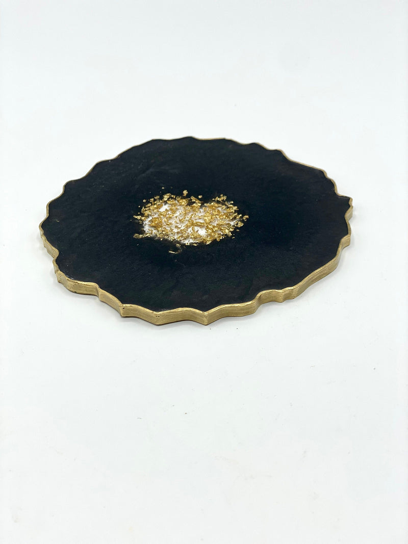 Black Resin Coasters with Gold Flakes and Edging
