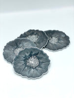 Grey Resin Coasters with Silver Flakes and Edging