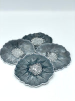 Grey Resin Coasters with Silver Flakes and Edging