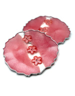 Pink Flower Resin Coasters and Silver Edging